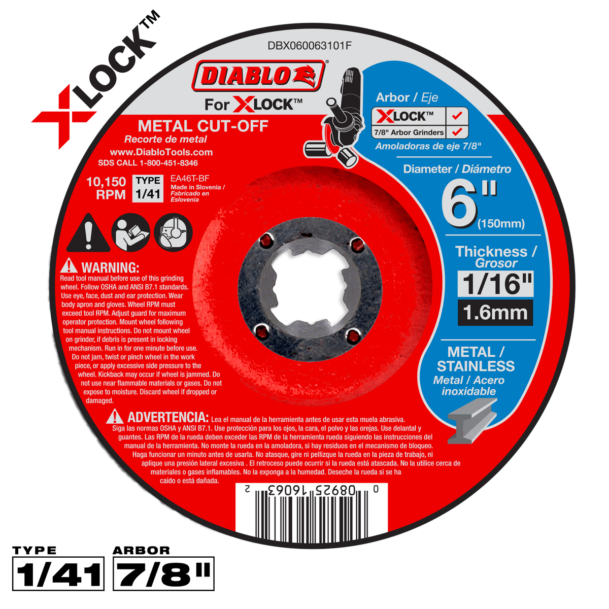 DBX060063101F   X-Lock Cut Off Disc 6" T1