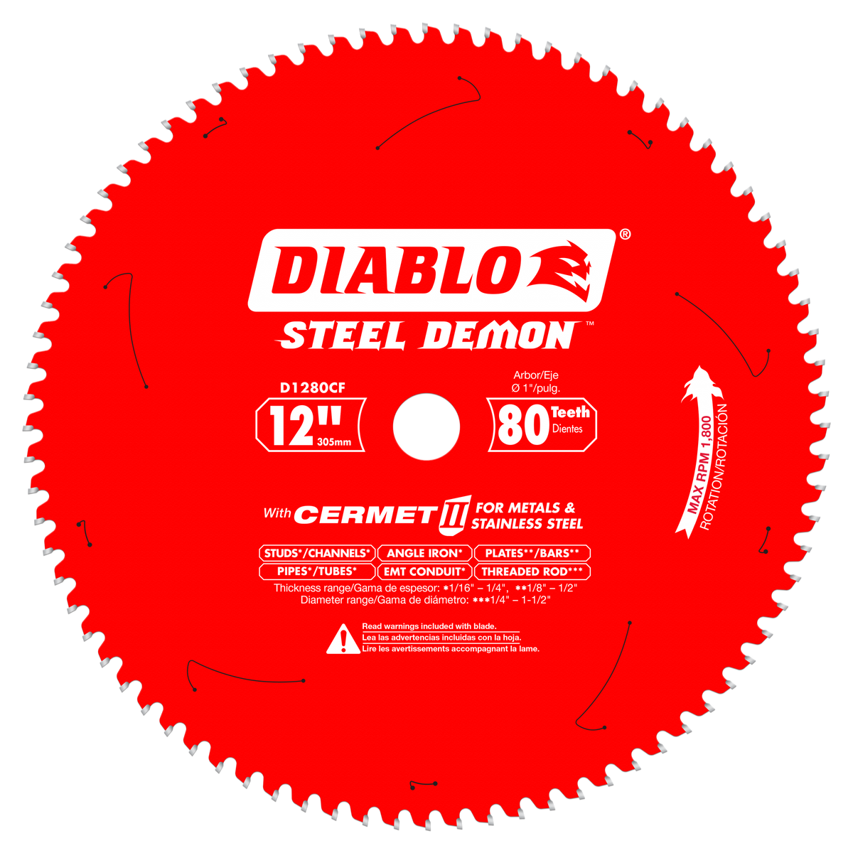 D1280CF   Carbide Blades 12" x 80T Steel Demon
