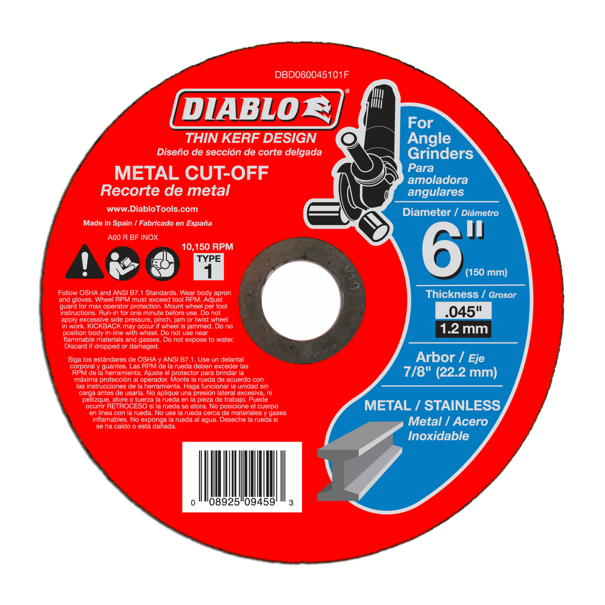 DBD060045101F   Cut-Off Wheels 6"   7/8" x .045 T-1