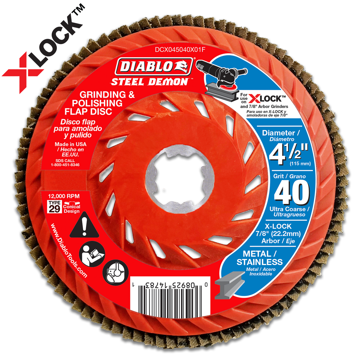 DCX045040X03F   4-1/2" 40-Grit X-LOCK Flap Discs (3Pk)